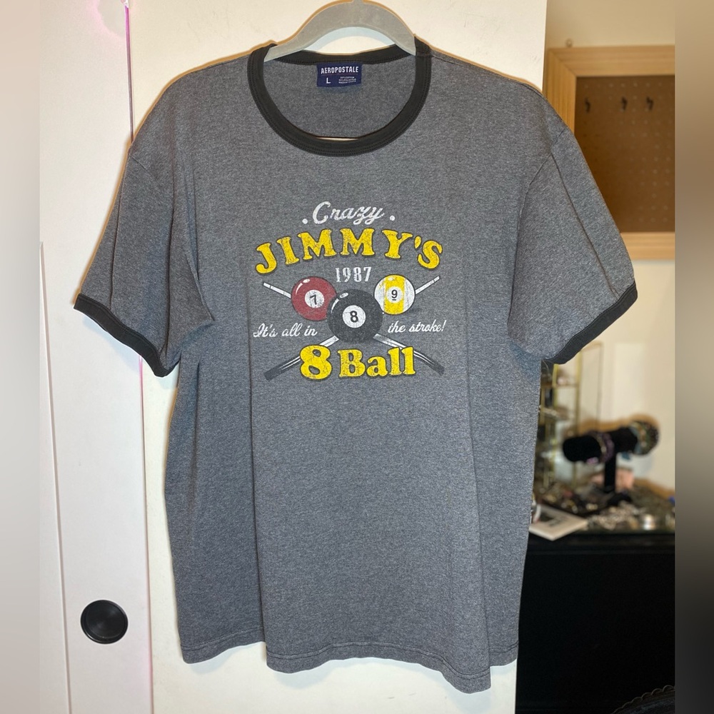 Aeropostale Vintage ‘It’s All In The Stroke’ 8 Ball Pool Ringer Tee Shirt Large